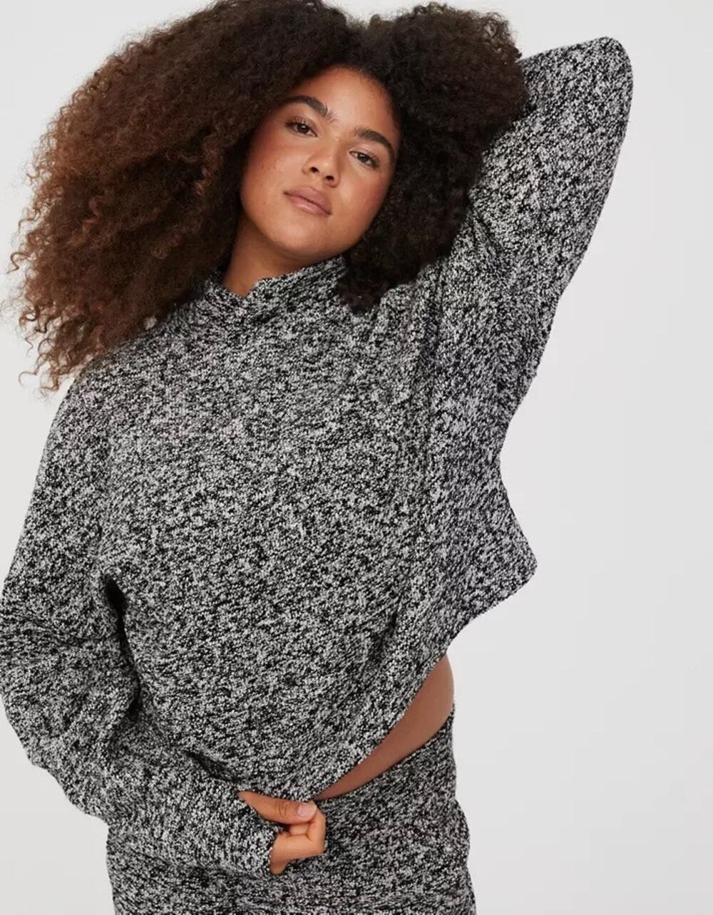 Preppy Loungewear Offline by Aerie Gray Speckled Cotton Blend Snowday Mockneck